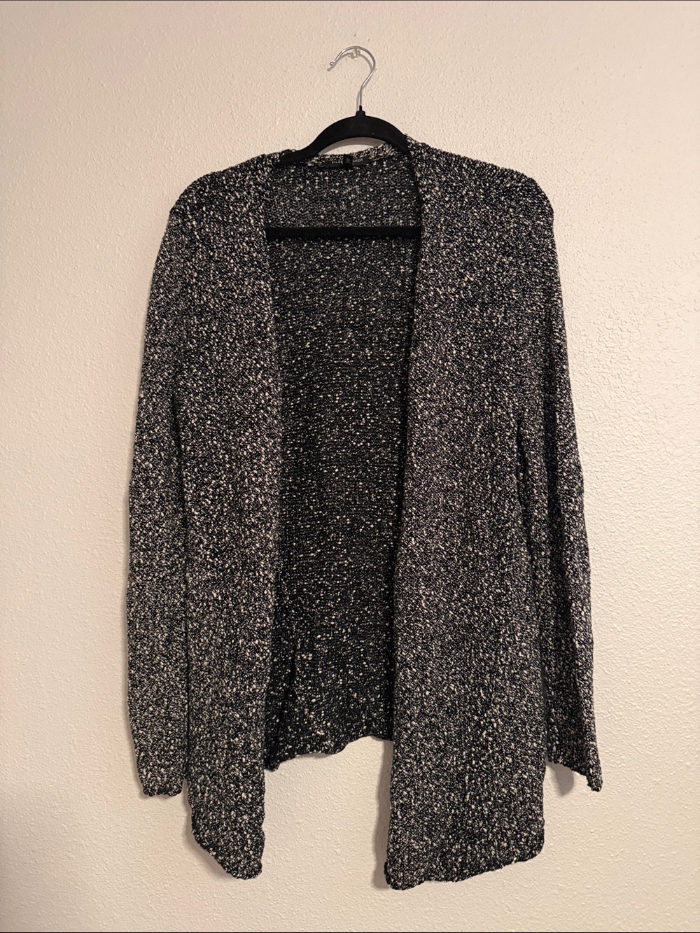 Eileen Fisher Black/Ivory Nubby Knit 100% Cotton Cardigan Sweater